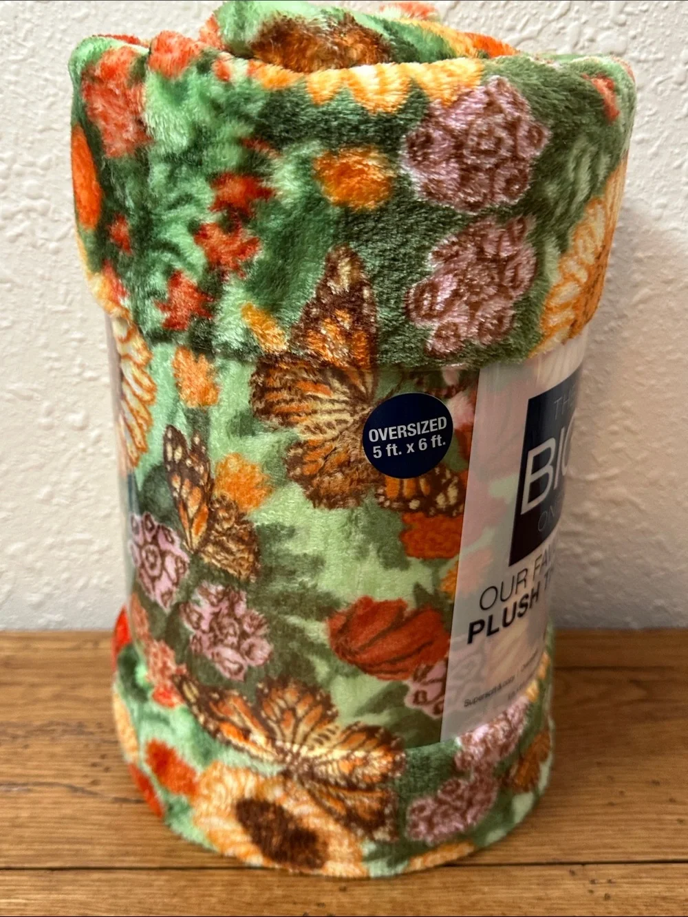 The Big One Floral Plush Throw Blanket - Sunflower & Butterfly - Green & Orange